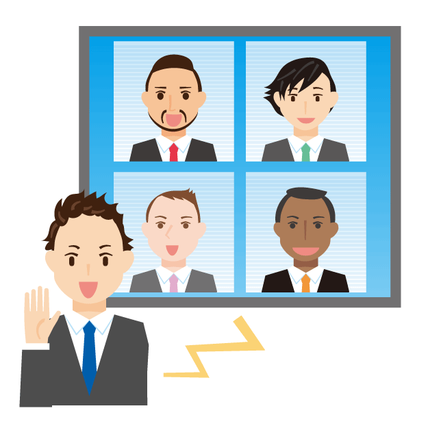 遠隔地とのWeb会議をするイメージのイラスト